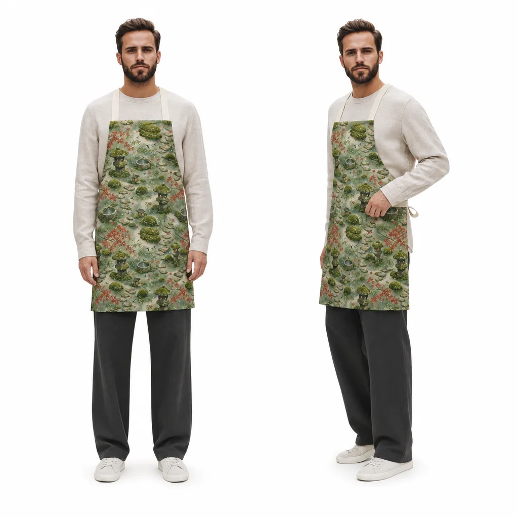 Kyoto Moss Garden All-Over Print Apron - worn by model