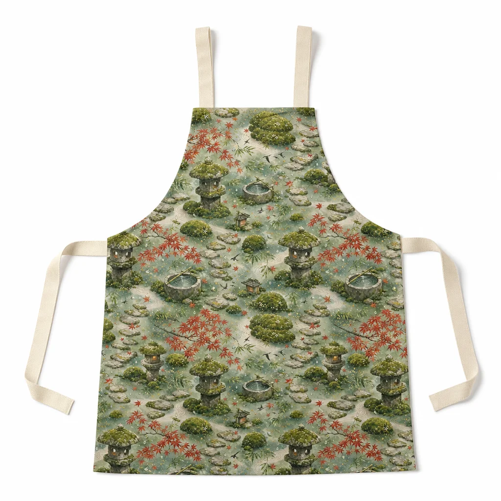 Kyoto Moss Garden All-Over Print Apron - flat lay