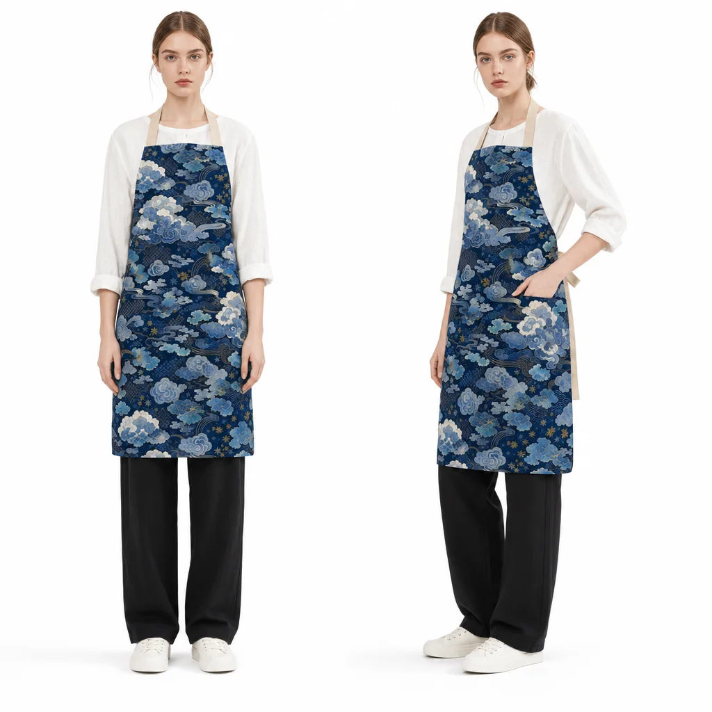 Indigo Cloud Wafū All-Over Print Apron - worn by model