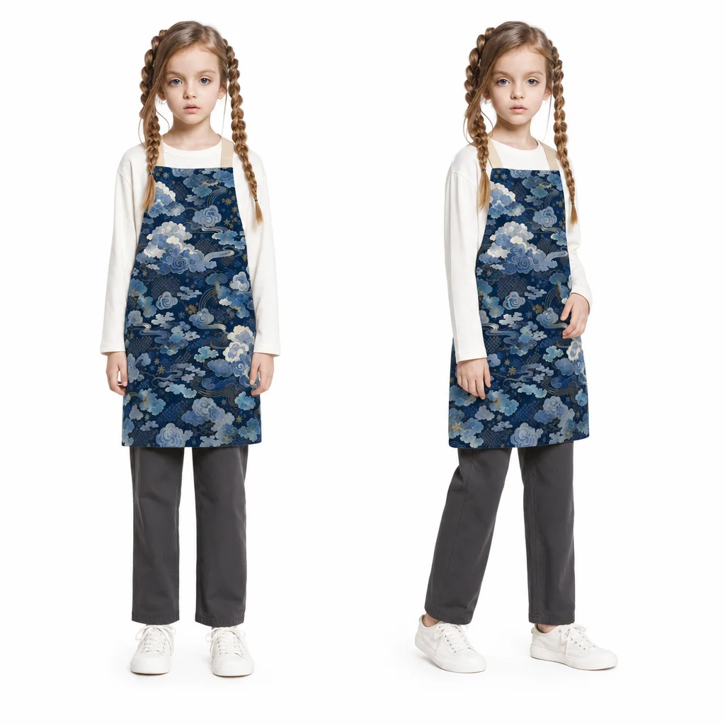 Indigo Cloud Wafū All-Over Print Apron - worn by model