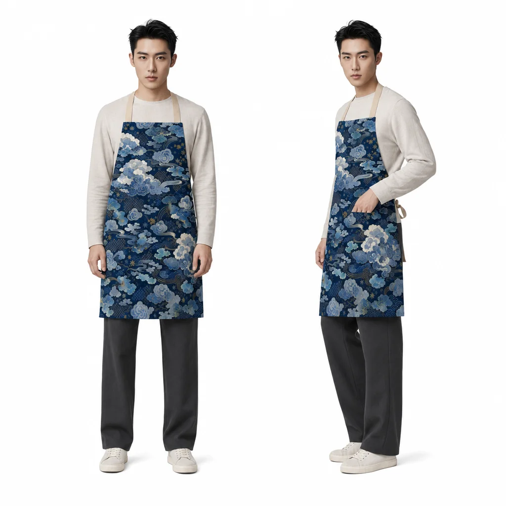 Indigo Cloud Wafū All-Over Print Apron - worn by model