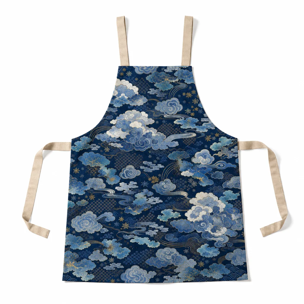 Indigo Cloud Wafū All-Over Print Apron - flat lay