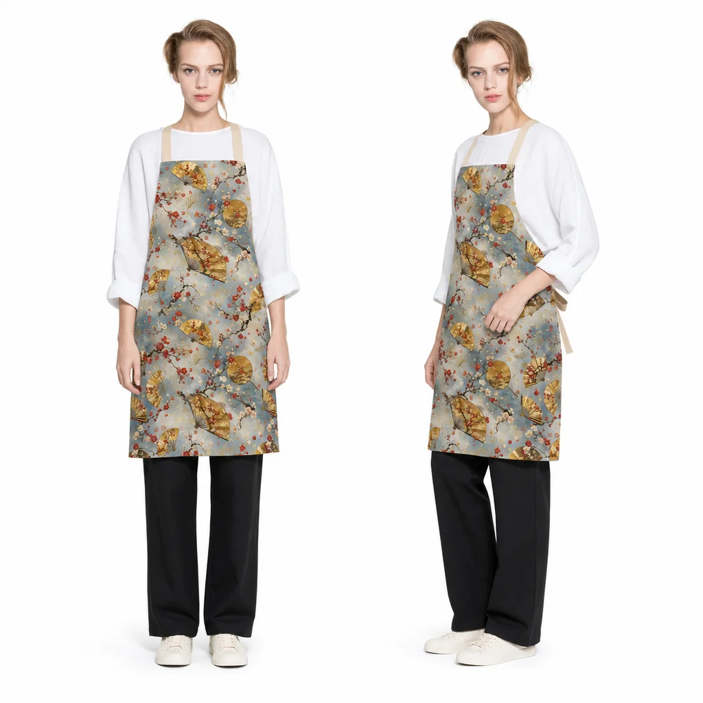Golden Plum Fan All-Over Print Apron - worn by model