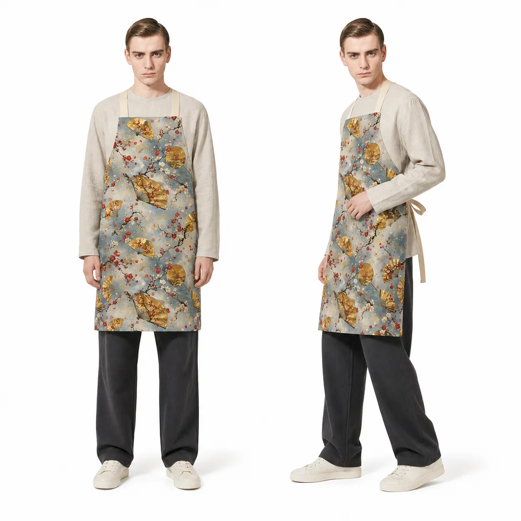 Golden Plum Fan All-Over Print Apron - worn by model