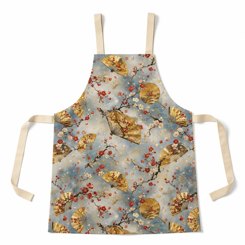 Golden Plum Fan All-Over Print Apron - flat lay