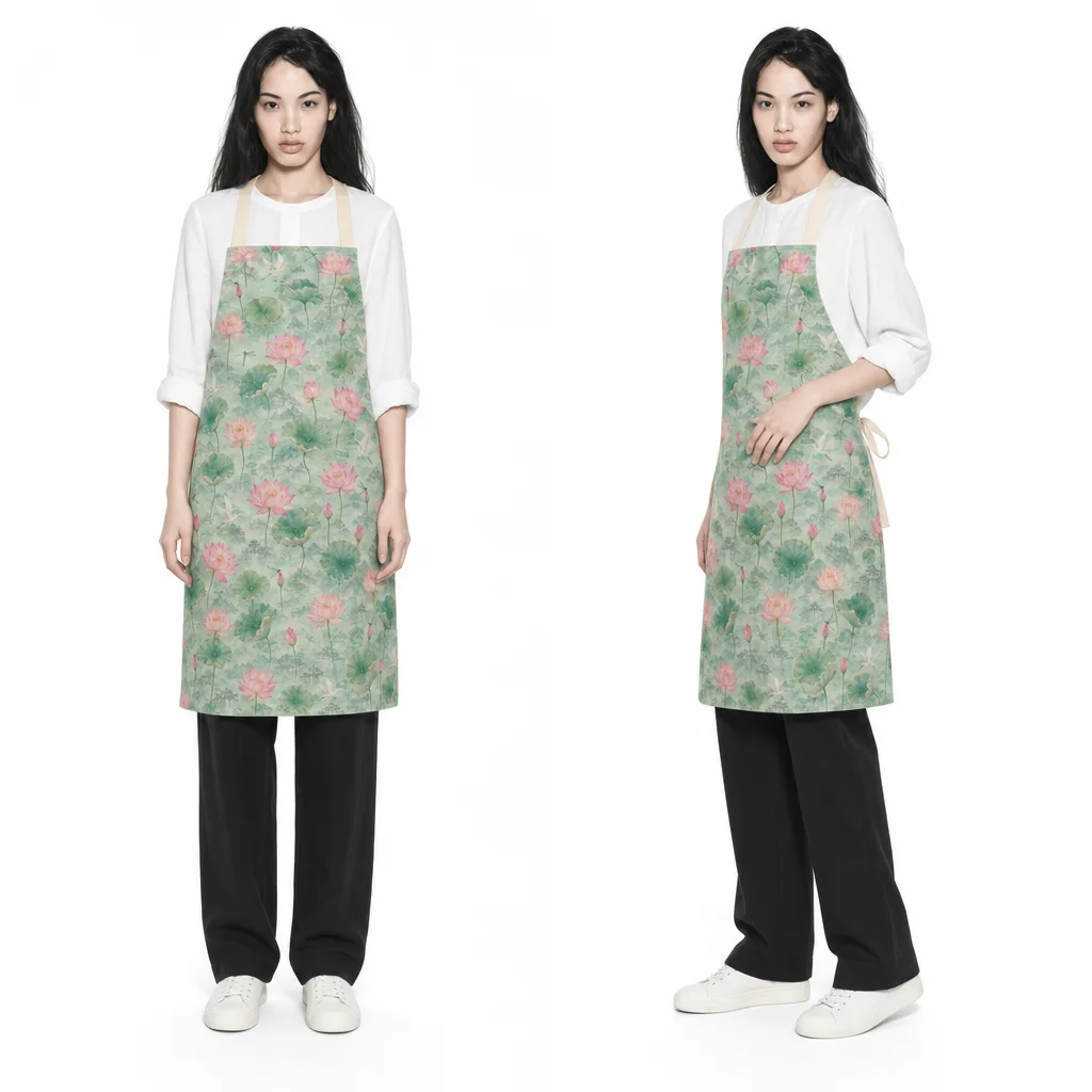 Misty Jiangnan Lotus Pond All-Over Print Apron - worn by model