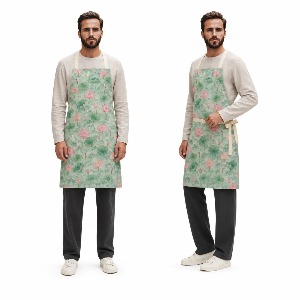 Misty Jiangnan Lotus Pond All-Over Print Apron - worn by model