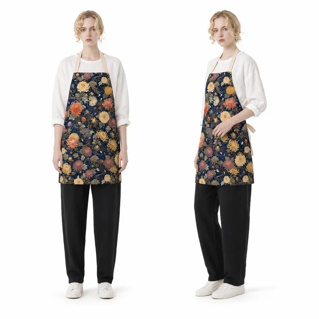 Japanese Night Chrysanthemum All-Over Print Apron - worn by model