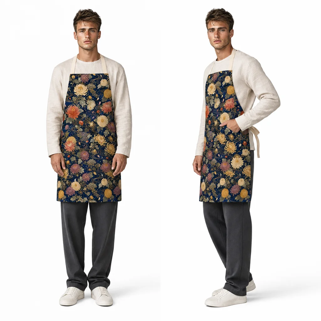Japanese Night Chrysanthemum All-Over Print Apron - worn by model