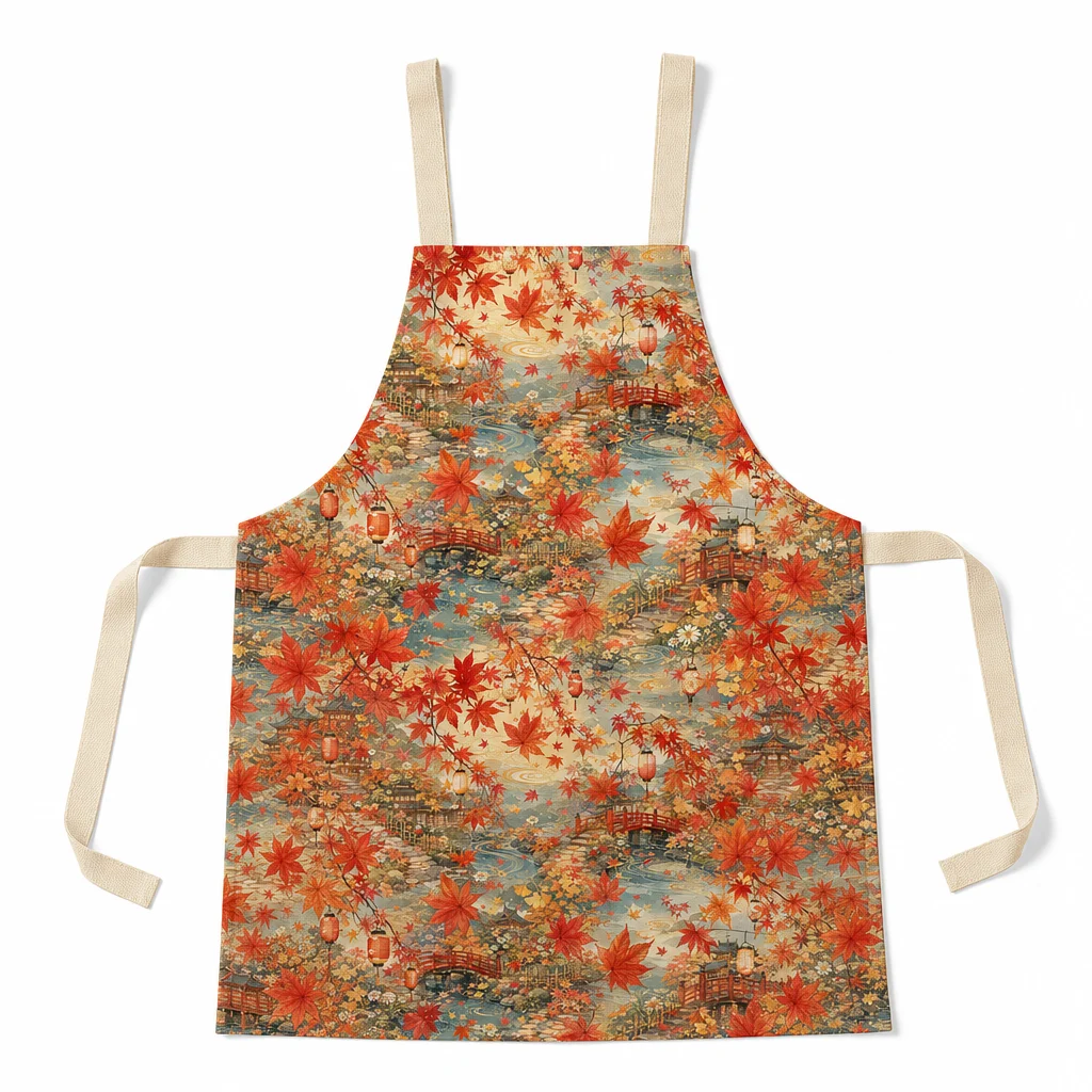 Kyoto Maple Bridge All-Over Print Apron - flat lay
