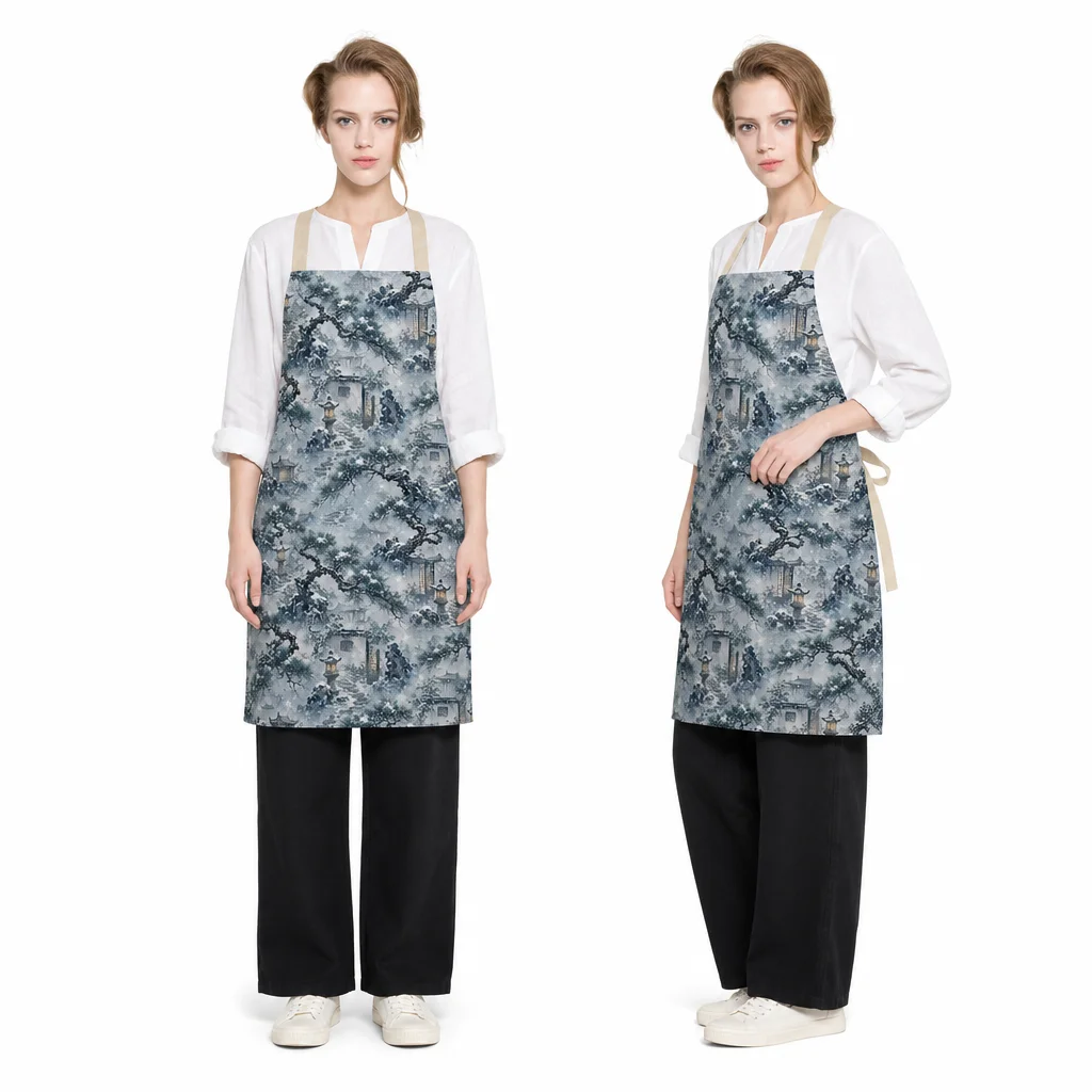 Snowy Ink Pine Courtyard All-Over Print Apron - worn by model
