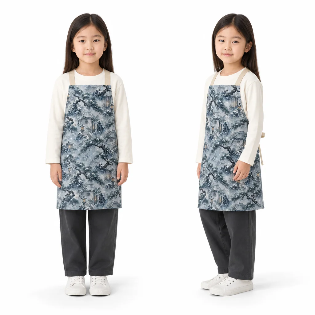 Snowy Ink Pine Courtyard All-Over Print Apron - worn by model