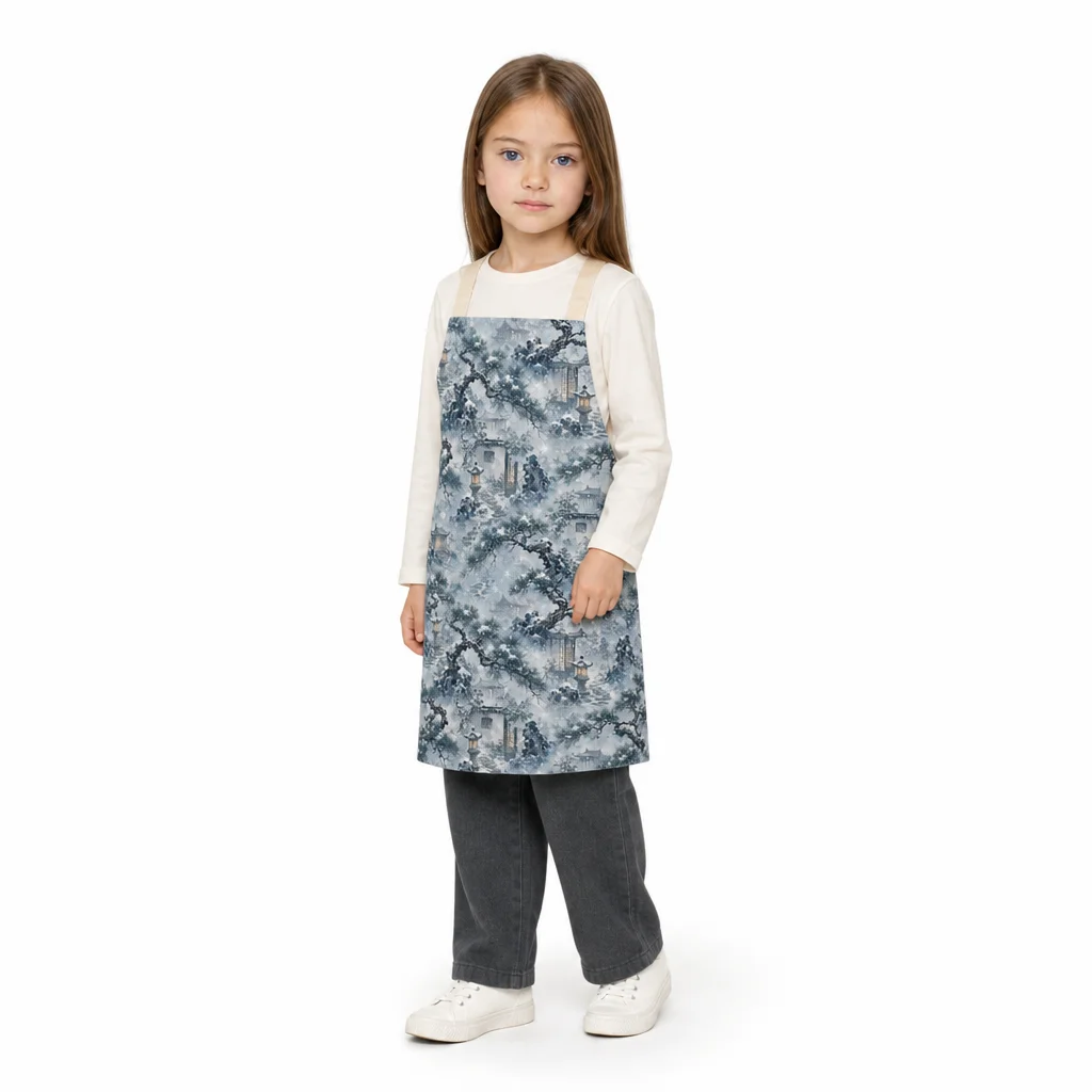 Snowy Ink Pine Courtyard All-Over Print Apron - worn by model
