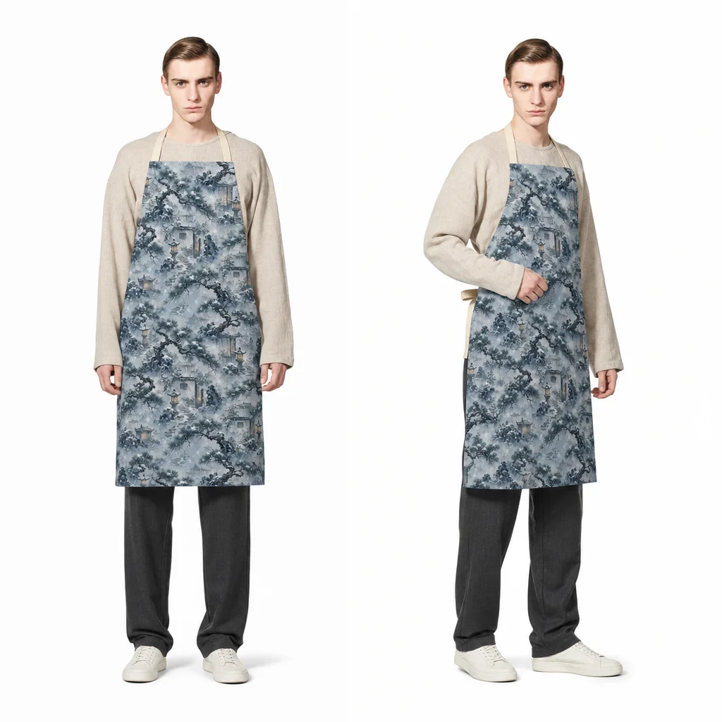 Snowy Ink Pine Courtyard All-Over Print Apron - worn by model