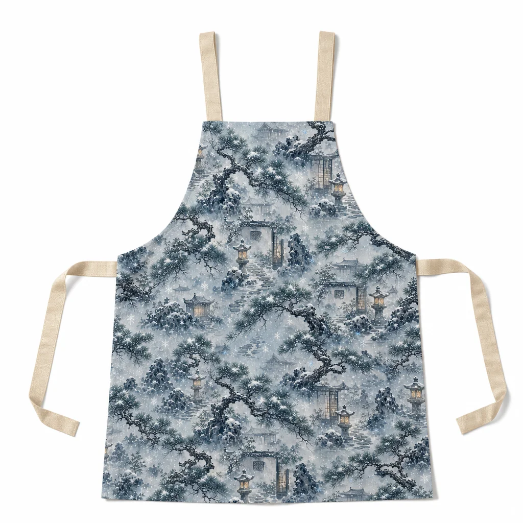 Snowy Ink Pine Courtyard All-Over Print Apron - flat lay