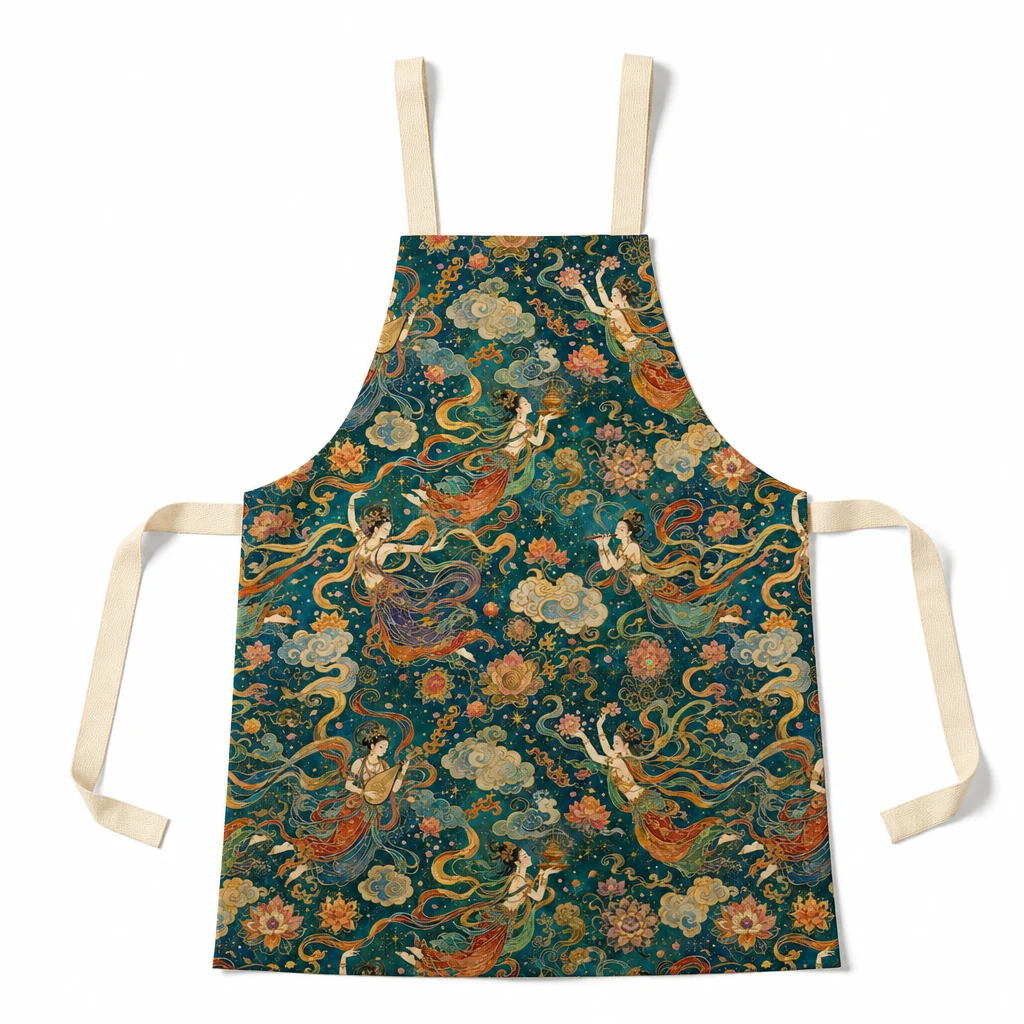 Dunhuang Flying Apsaras All-Over Print Apron - flat lay