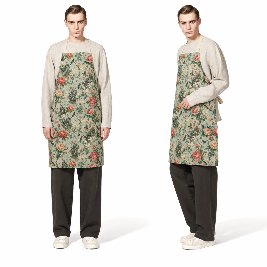 Song Floral Bird All-Over Print Apron - worn by model