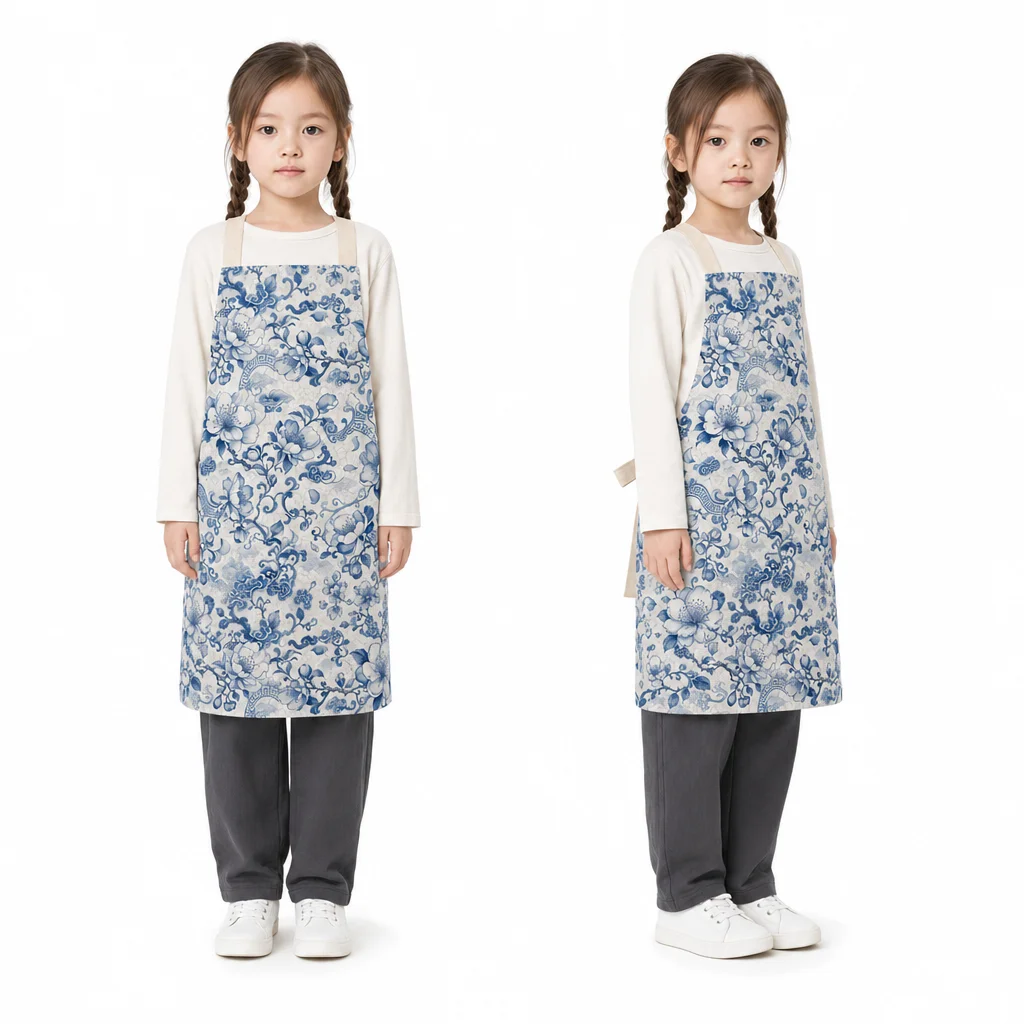 Blue Begonia Porcelain All-Over Print Apron - worn by model