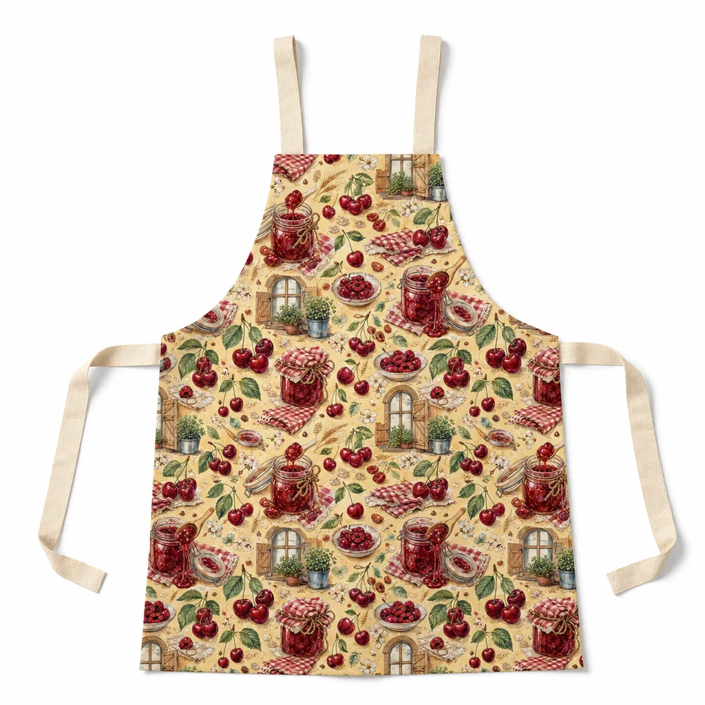 Cherry Jam Country Kitchen All-Over Print Apron - flat lay
