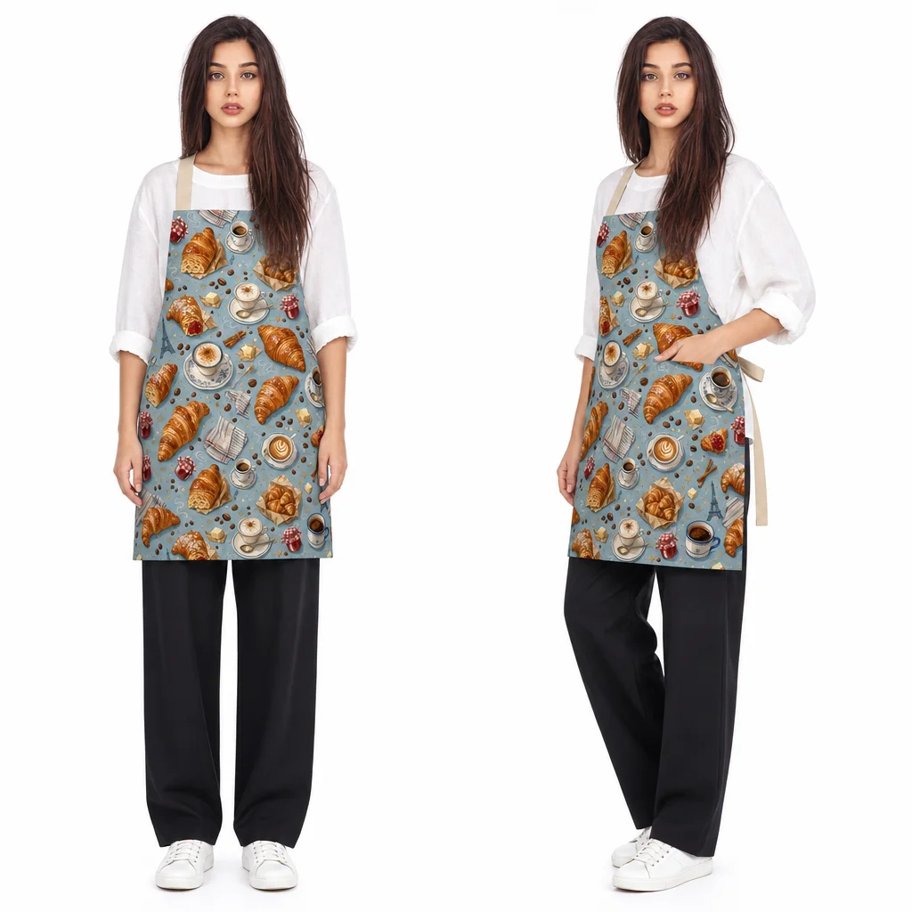 French Croissant Coffee All-Over Print Apron - worn by model