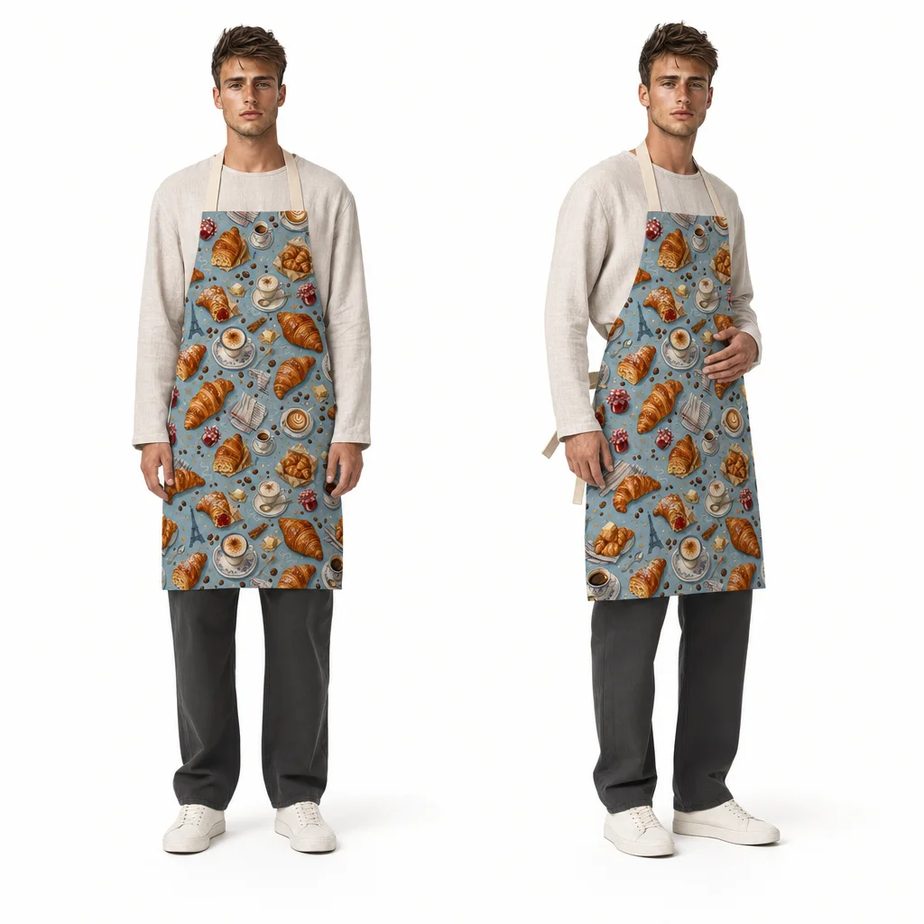 French Croissant Coffee All-Over Print Apron - worn by model