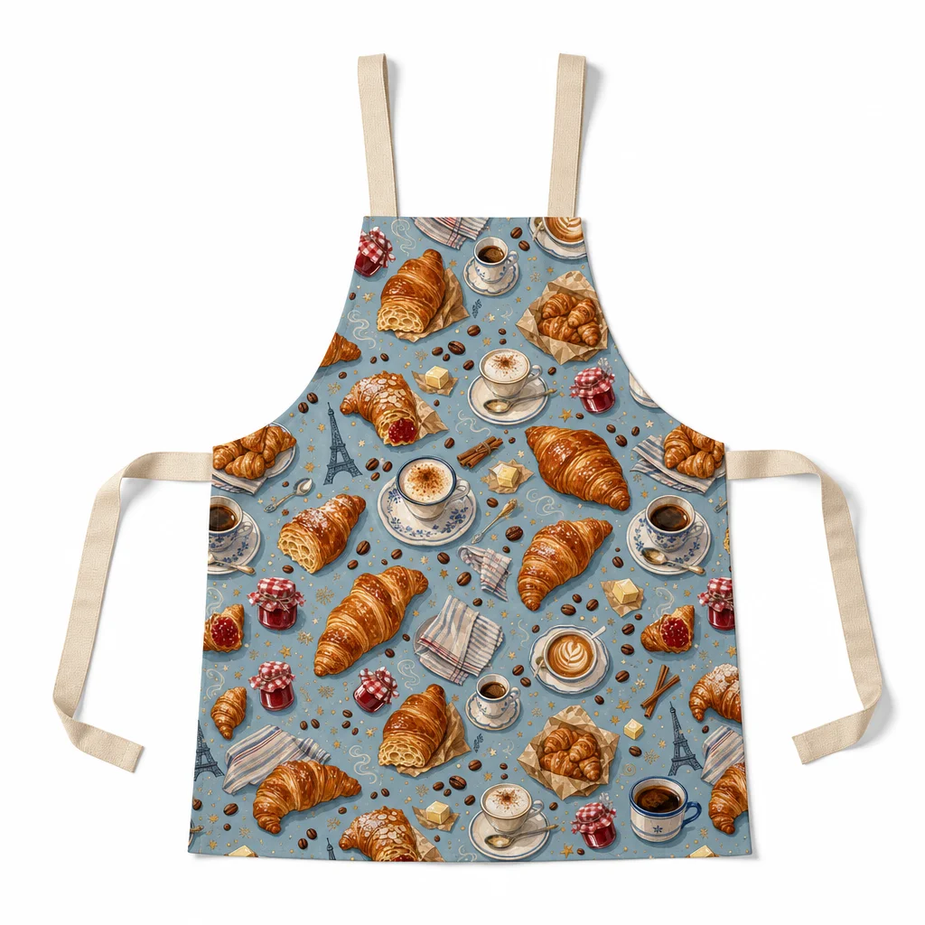 French Croissant Coffee All-Over Print Apron - flat lay