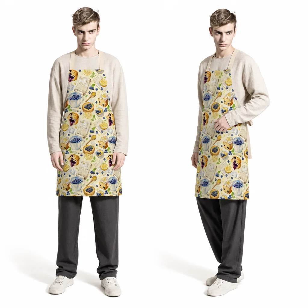 Blueberry Lemon Baking Notes All-Over Print Apron - worn by model