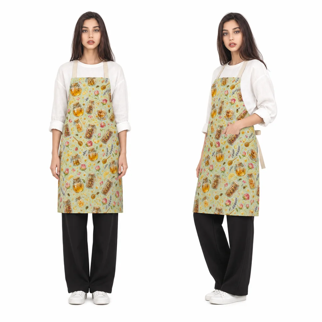 Honey Floral Tea Jars All-Over Print Apron - worn by model