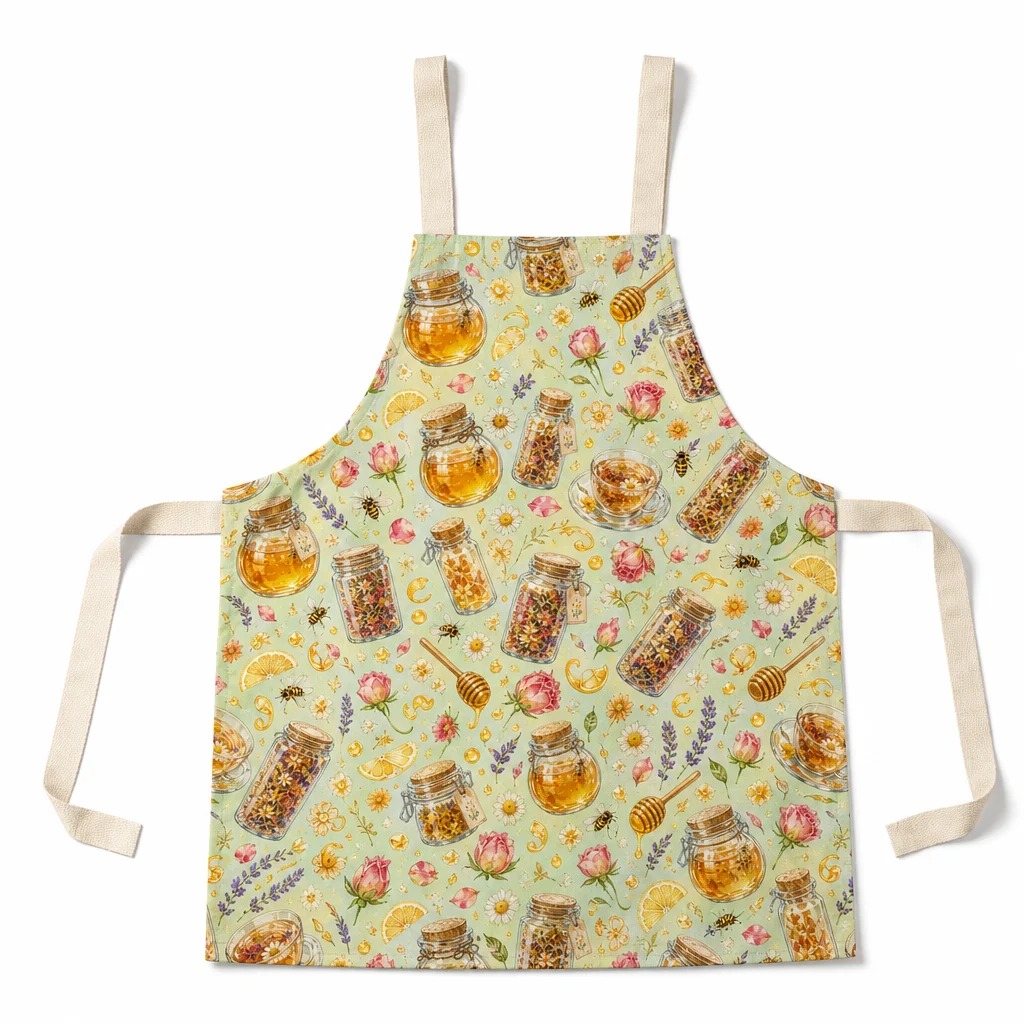 Honey Floral Tea Jars All-Over Print Apron - flat lay