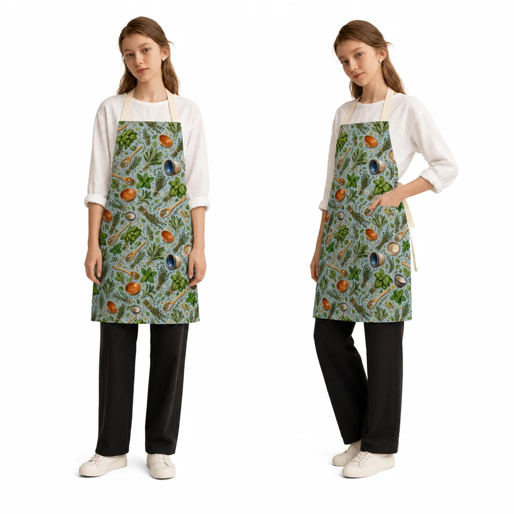 Herb Kitchen Still Life All-Over Print Apron - worn by model