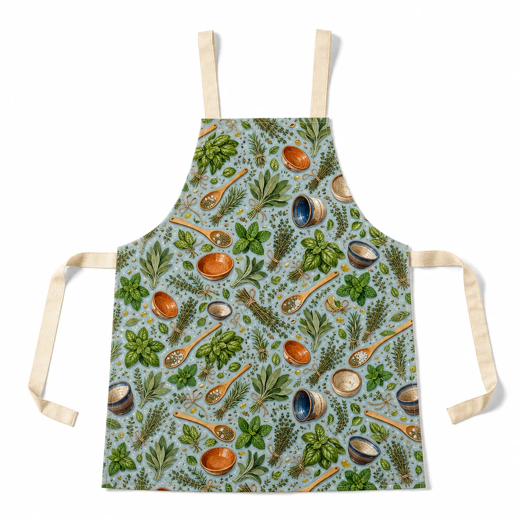 Herb Kitchen Still Life All-Over Print Apron - flat lay
