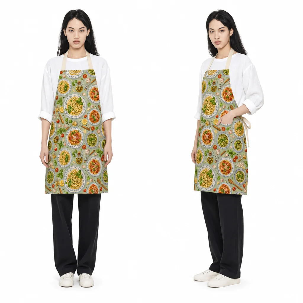 Italian Basil Pasta Feast All-Over Print Apron - worn by model