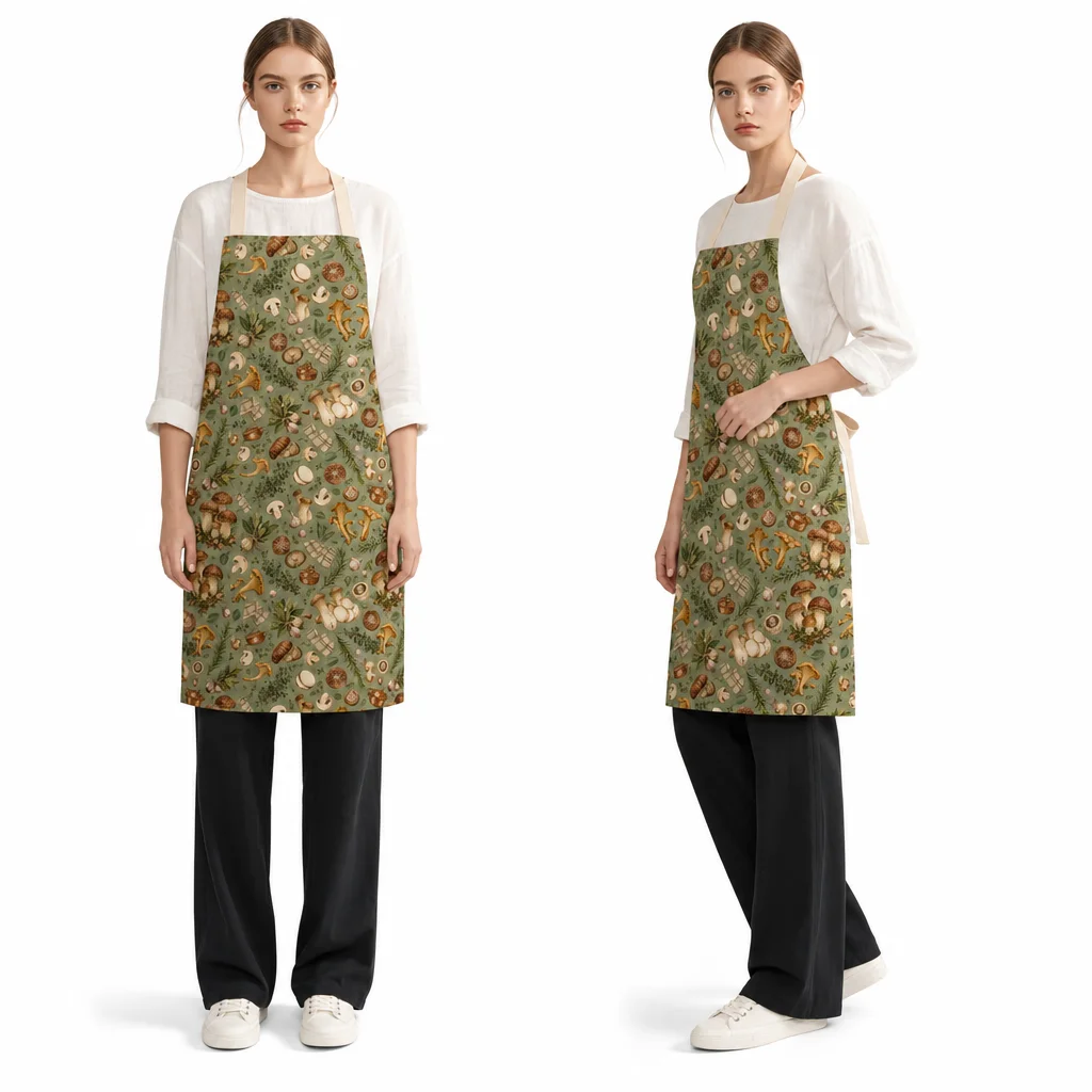 French Herb Mushroom All-Over Print Apron - worn by model