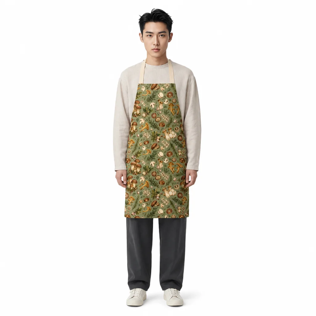 French Herb Mushroom All-Over Print Apron - worn by model