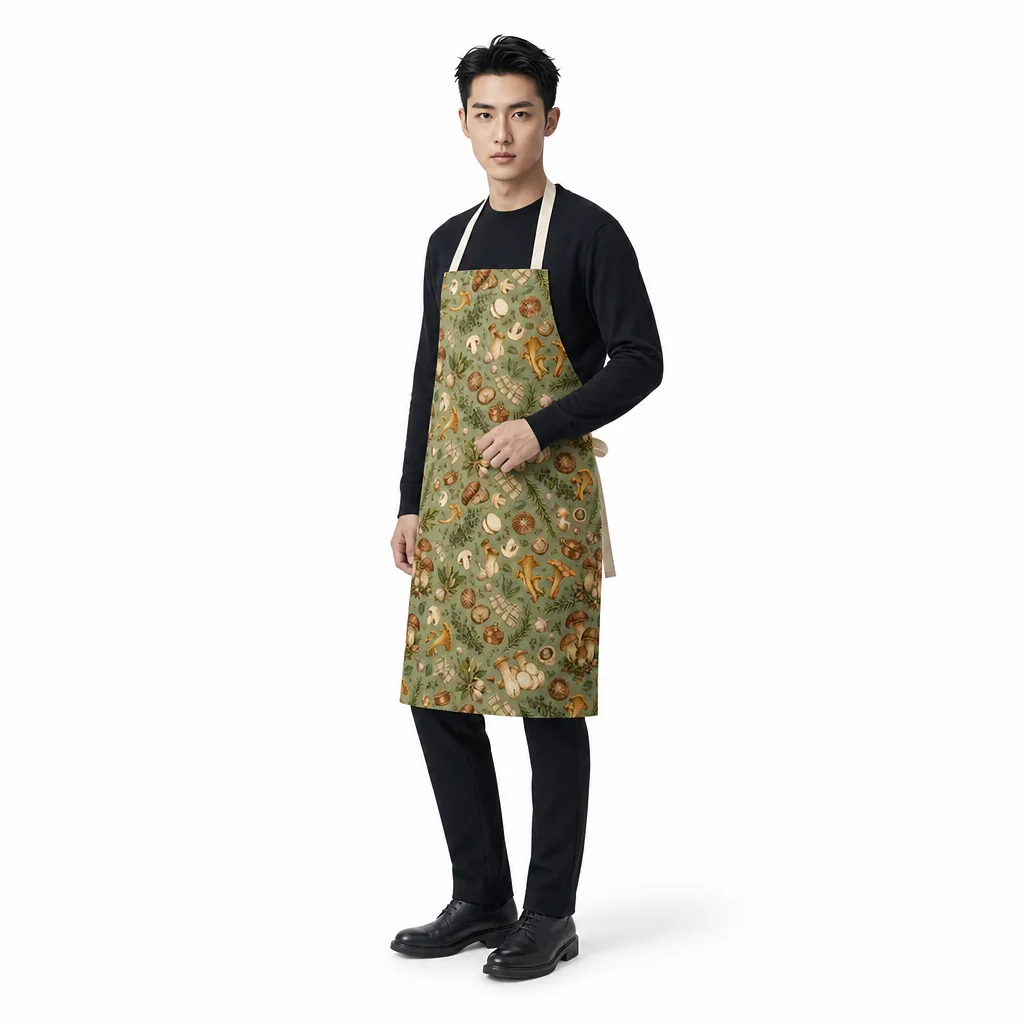 French Herb Mushroom All-Over Print Apron - worn by model