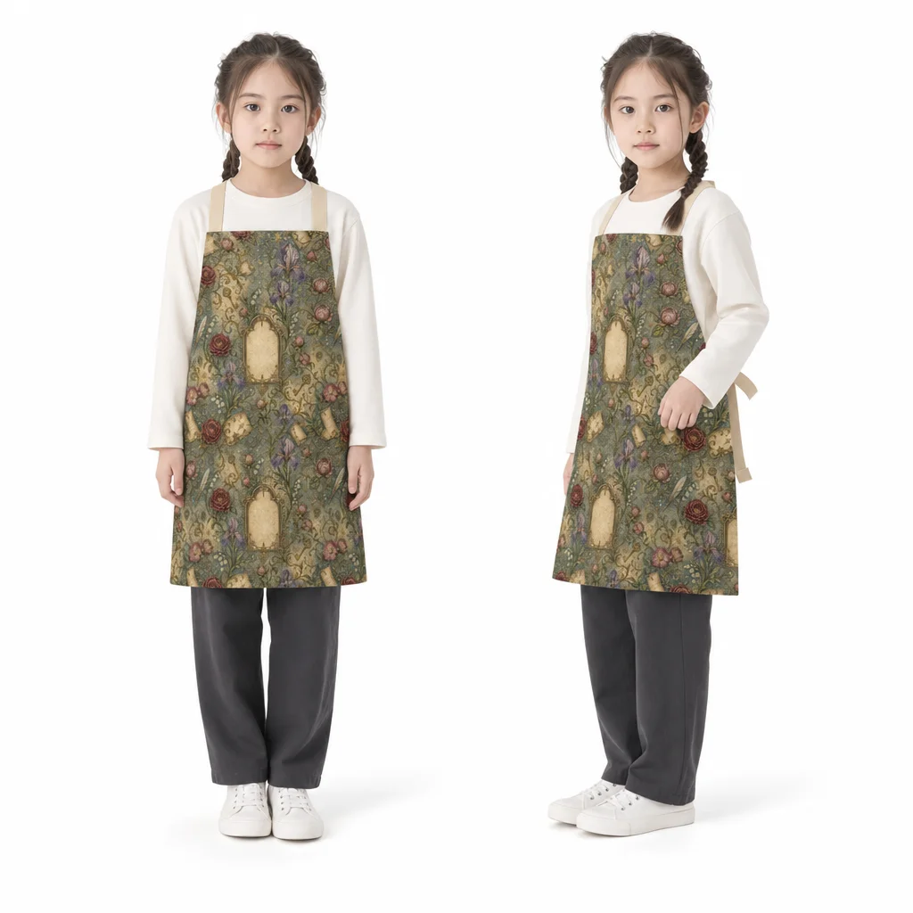 Vintage Bookplate Floral All-Over Print Apron - worn by model