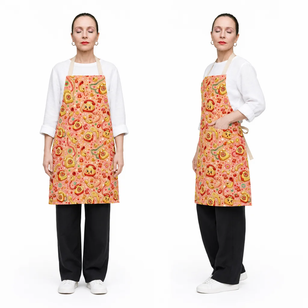 Retro Cream Telephone Party All-Over Print Apron - worn by model