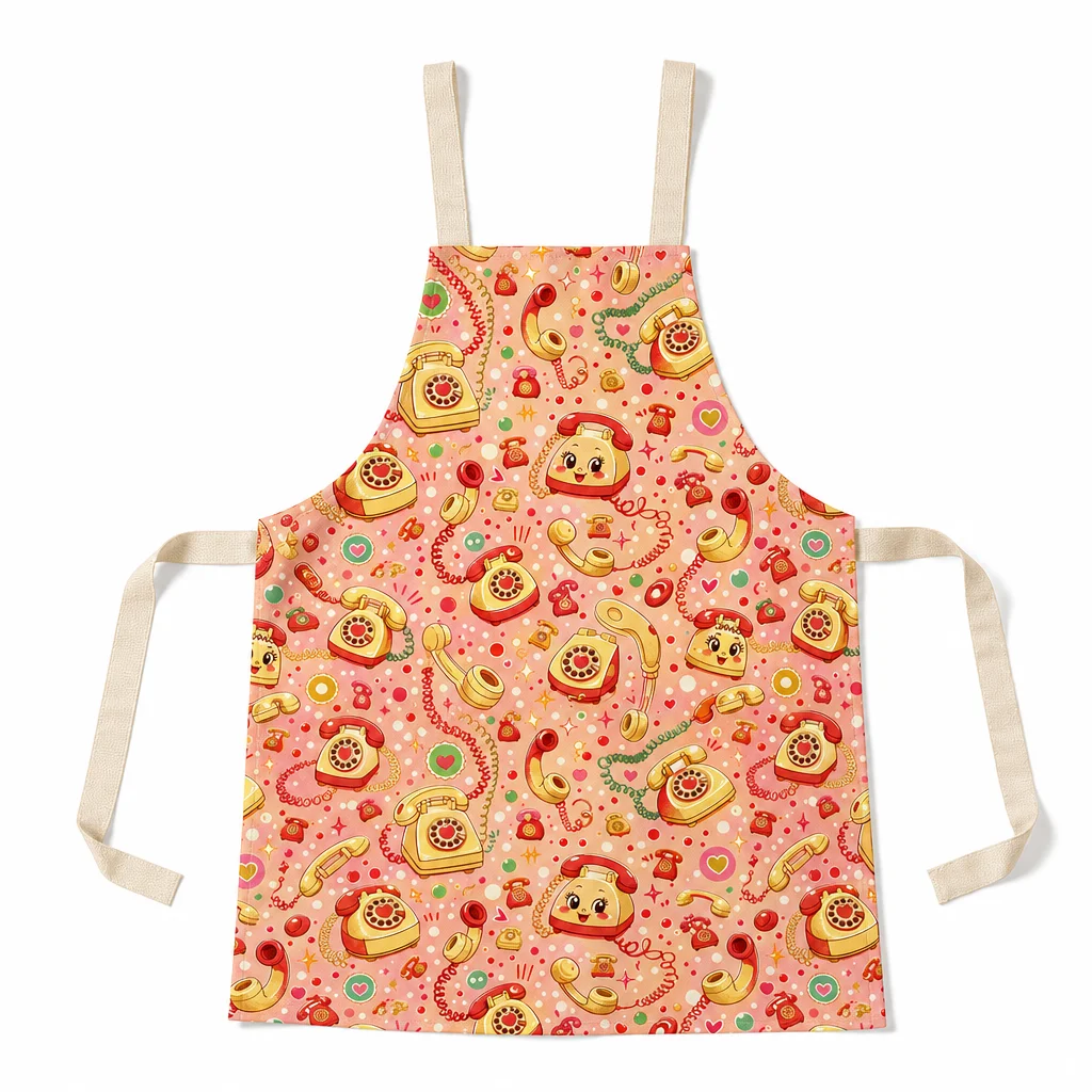 Retro Cream Telephone Party All-Over Print Apron - flat lay
