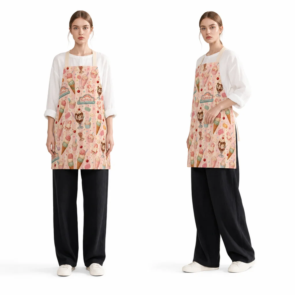 Retro Ice Cream Parlor All-Over Print Apron - worn by model