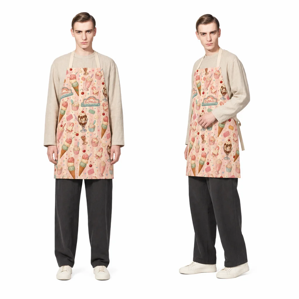 Retro Ice Cream Parlor All-Over Print Apron - worn by model