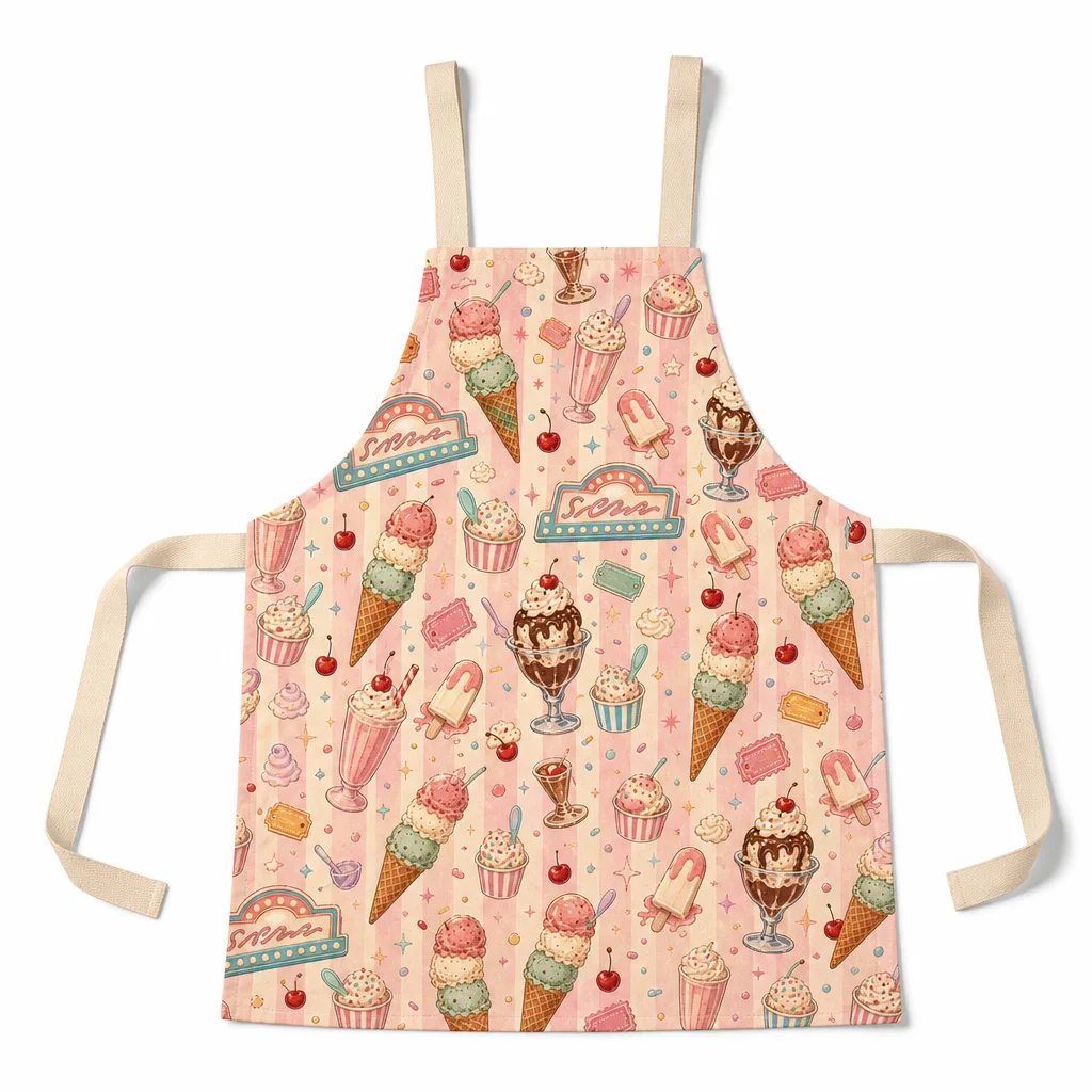 Retro Ice Cream Parlor All-Over Print Apron - flat lay