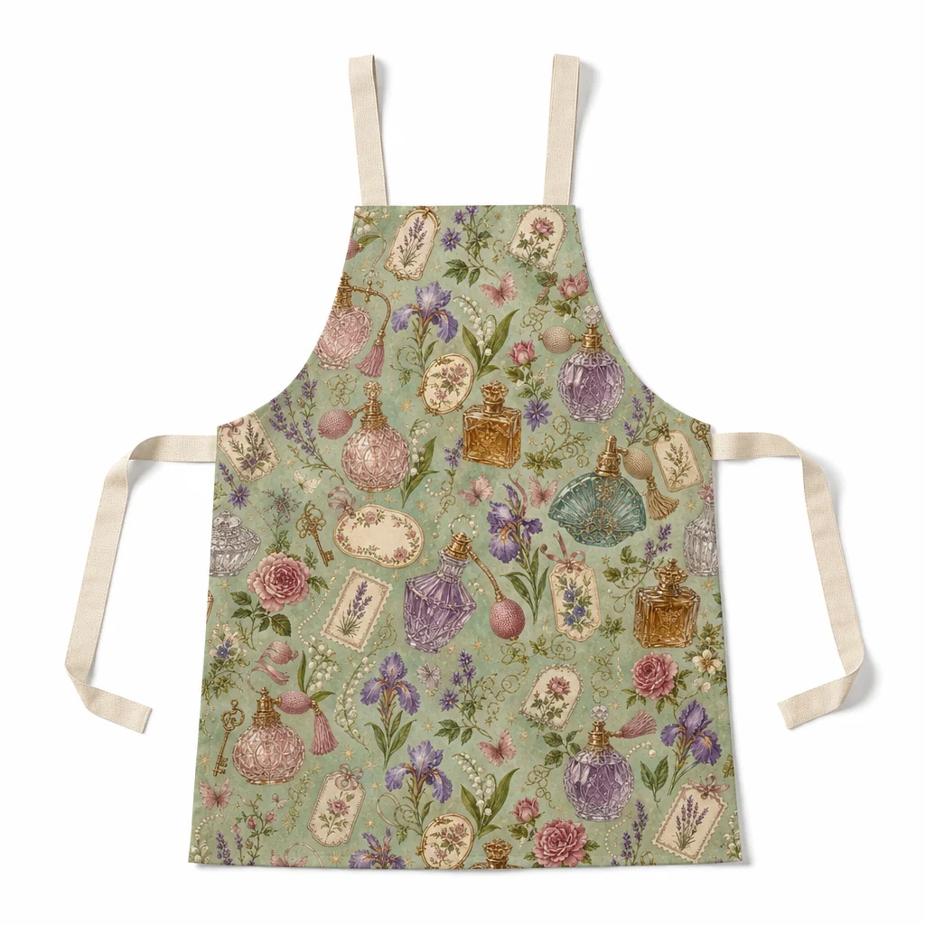 Vintage Perfume Garden All-Over Print Apron - flat lay