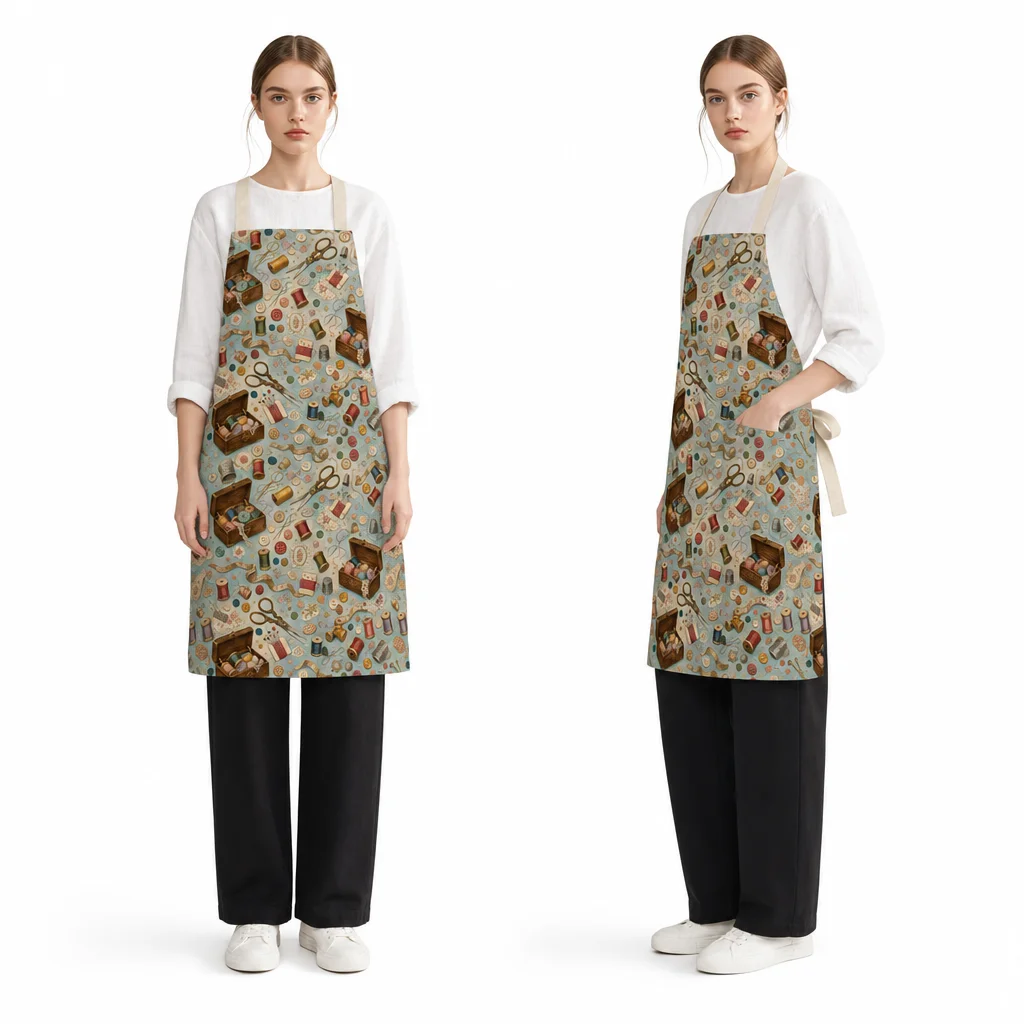 Vintage Sewing Box All-Over Print Apron - worn by model