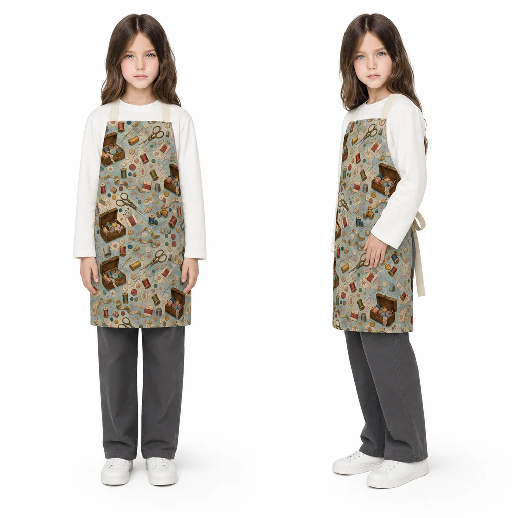Vintage Sewing Box All-Over Print Apron - worn by model