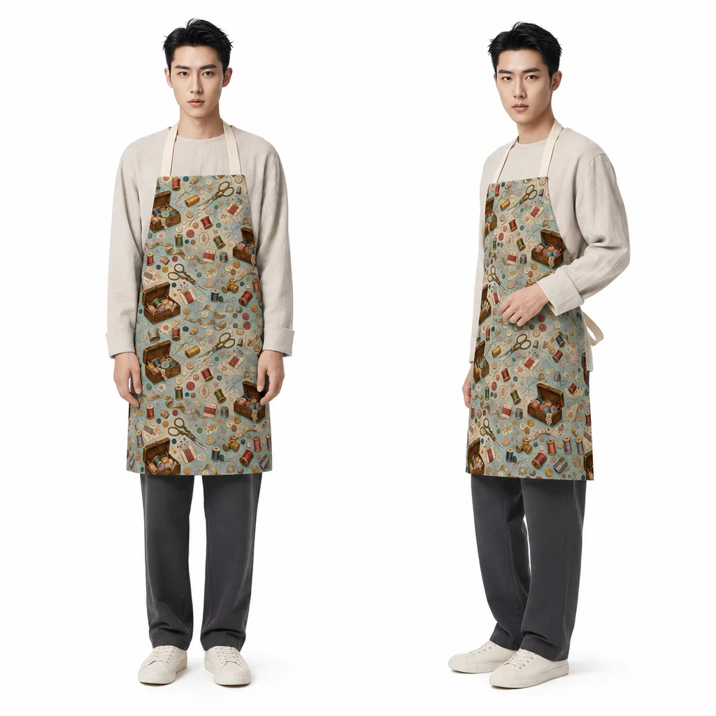 Vintage Sewing Box All-Over Print Apron - worn by model
