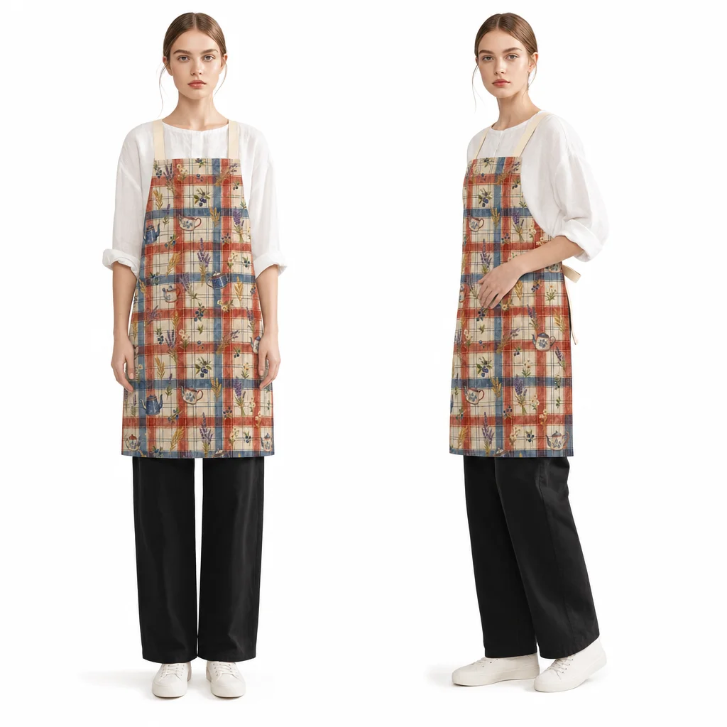 French Country Plaid All-Over Print Apron - worn by model