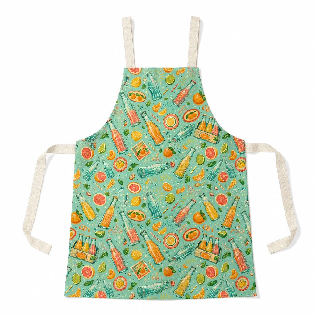 Retro Citrus Soda Shop All-Over Print Apron - flat lay