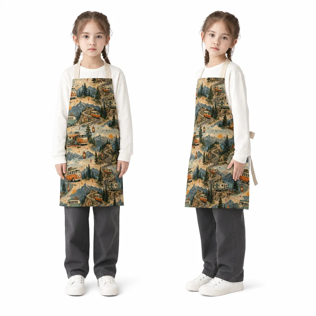 Retro Mountain Camper All-Over Print Apron - worn by model