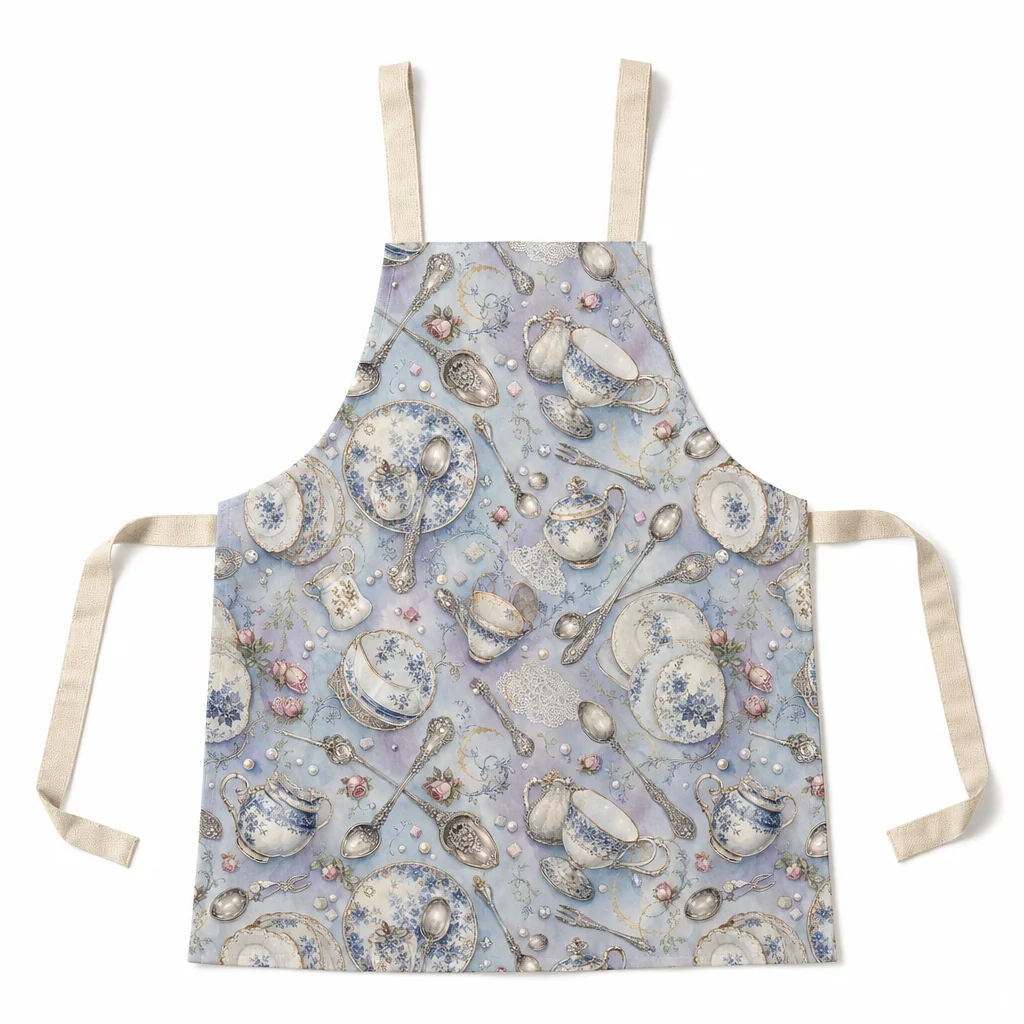 Vintage Tea Silverware All-Over Print Apron - flat lay