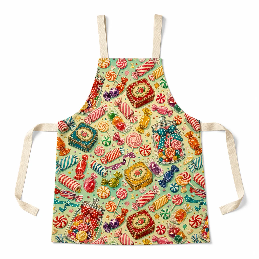 Retro Candy Shop All-Over Print Apron - flat lay